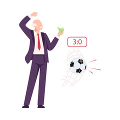 Lucky Man Celebrating His Win Playing Betting Sport, Man Won Money Prize in Soccer Betting Flat Vector Illustration