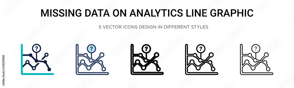 Poster missing data on analytics line graphic icon in filled, thin line, outline and stroke style. vector i