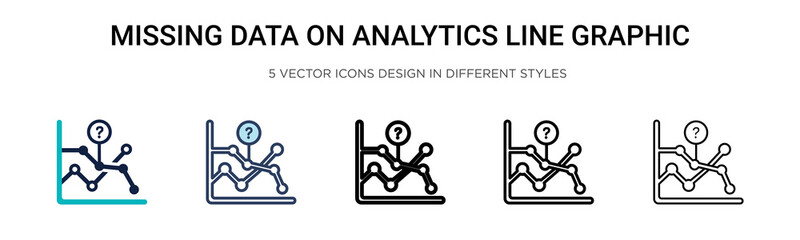 Missing data on analytics line graphic icon in filled, thin line, outline and stroke style. Vector illustration of two colored and black missing data on analytics line graphic vector icons designs