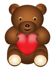 Dark brown teddy bear with red heart illustration