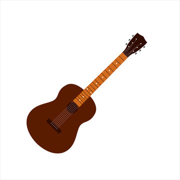 Isolated silhouette of a classic guitar. A collection of musical string instruments.