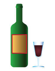 Bottle of wine with wineglass isolated illustration