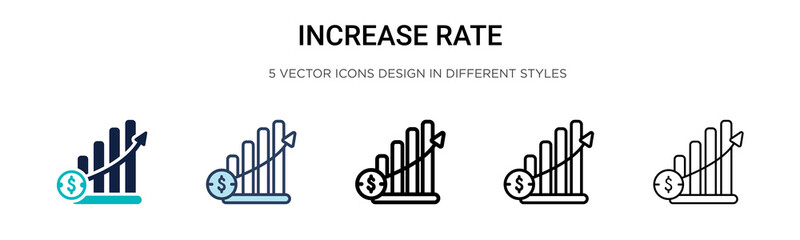Increase rate icon in filled, thin line, outline and stroke style. Vector illustration of two colored and black increase rate vector icons designs can be used for mobile, ui, web