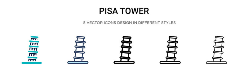 Pisa tower icon in filled, thin line, outline and stroke style. Vector illustration of two colored and black pisa tower vector icons designs can be used for mobile, ui, web