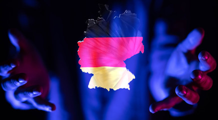 map of Germany. Wire frame 3D mesh polygonal network line, design.