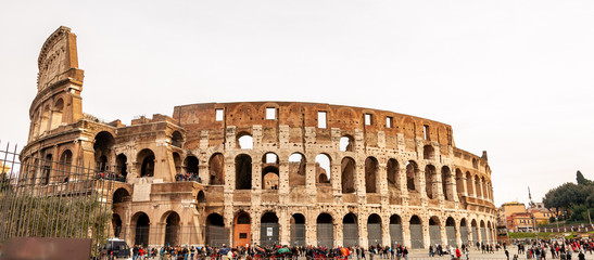 Rome Italy. Exterior of the Colosseum, famous for shows with gladiators in the Roman Empire,...