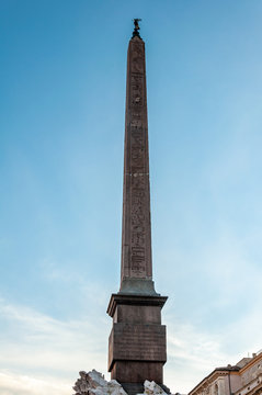 Rome Italy. One of the most beautiful and famous cities in the world. Its historic center is part of the UNESCO World Heritage Site. View of the Agonal Obelisk in "Piazza Navona".