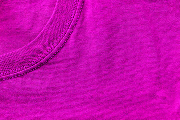 Purple shirt collar detail background. Round collar neck design template. Plain bright violet...