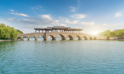 Fototapeta premium Suzhou Jinji Lake and urban modern architectural landscape