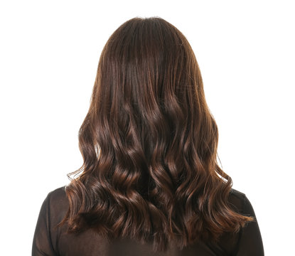 Young Woman With Beautiful Curly Hair On White Background