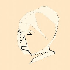 Female face contour drawing. Weird digital portrait. Graphic artwork of a human head.