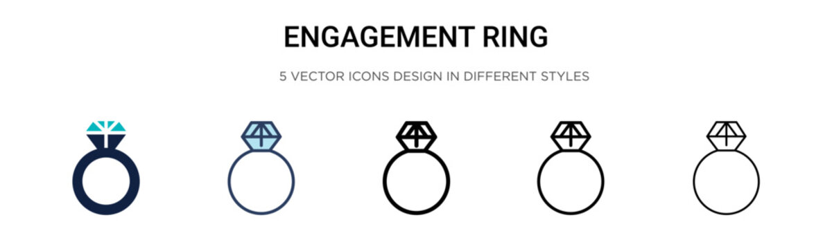Engagement ring icon in filled, thin line, outline and stroke style. Vector illustration of two colored and black engagement ring vector icons designs can be used for mobile, ui, web