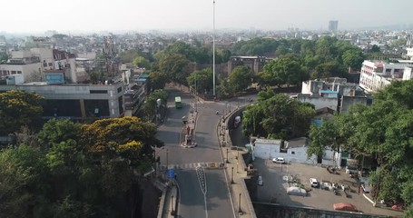 Aerial 4K view of bridge and city in India during nationwide lockdown to avoid transmission of the coronavirus - COVID-19 pandemic outbreak - Pune, Maharashtra