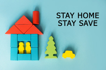 Text Stay home, stay save. Concept of self-quarantine at home as a preventive measure against an...