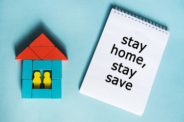 Text Stay home, stay save. Concept of self-quarantine at home as a preventive measure against an...