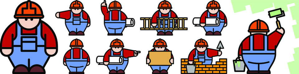 Construction worker wearing hardhat, red shirt and blue working dress