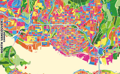 North Vancouver, British Columbia, Canada, colorful vector map