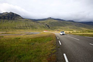 Fototapeta premium Iceland - August 29, 2017: A view of the Ring Road the main road in Iceland, Iceland, Europe