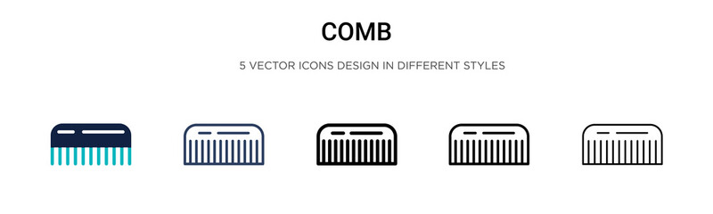 Comb icon in filled, thin line, outline and stroke style. Vector illustration of two colored and black comb vector icons designs can be used for mobile, ui, web