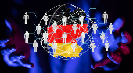 Abstract of germany map network, internet and global connection concept, Wire Frame 3D mesh polygonal network line, design sphere, dot and structure.