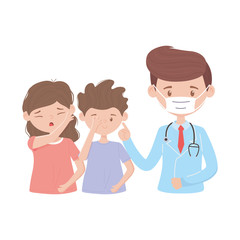 covid 19 quarantine, doctor and people social distancing measures