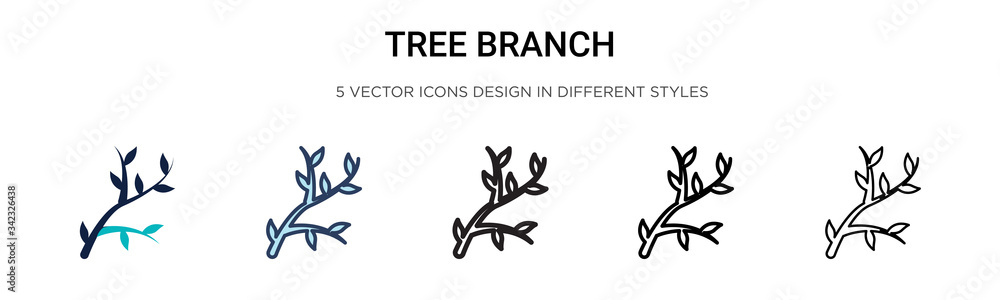 Poster tree branch icon in filled, thin line, outline and stroke style. vector illustration of two colored 