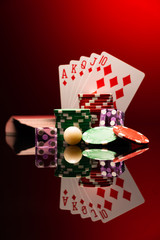 Casino set with Roulette, cards, dice and chips