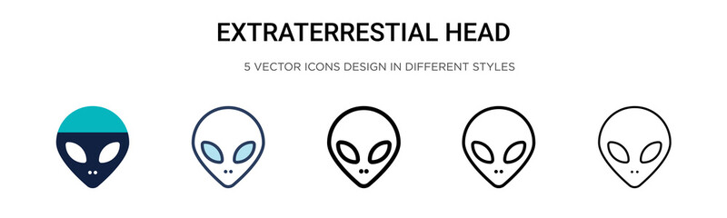 Extraterrestial head icon in filled, thin line, outline and stroke style. Vector illustration of two colored and black extraterrestial head vector icons designs can be used for mobile, ui, web © Digital Bazaar