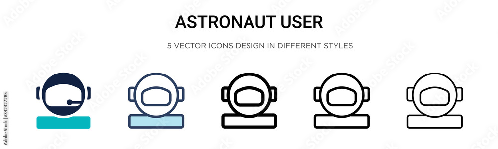 Poster astronaut user icon in filled, thin line, outline and stroke style. vector illustration of two color