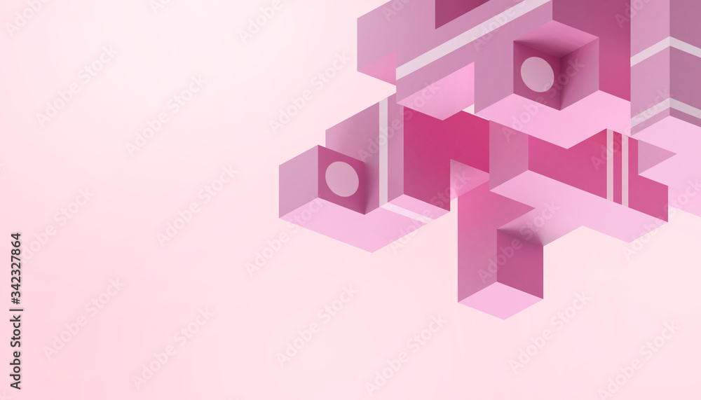 Poster creative idea geometric square boxes in random form in concept of a ladder of success on pink backgr