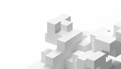 Obraz premium Creative idea rectangular White boxes, geometry in random form in modern form Grame technology concepts on Grey and white background - 3D Rendering