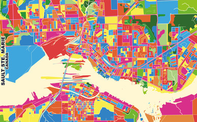 Sault Ste. Marie, Ontario, Canada, colorful vector map