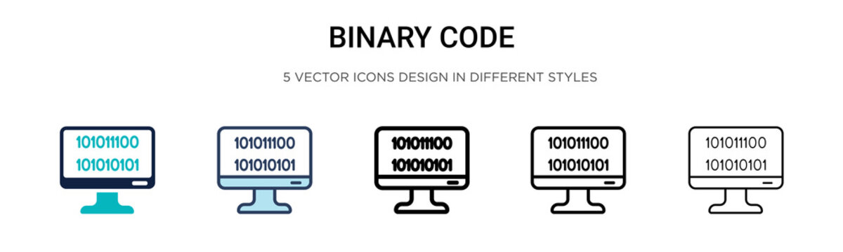 Binary code icon in filled, thin line, outline and stroke style. Vector illustration of two colored and black binary code vector icons designs can be used for mobile, ui, web