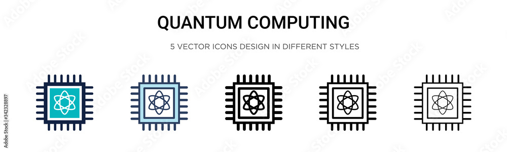 Poster quantum computing icon in filled, thin line, outline and stroke style. vector illustration of two co