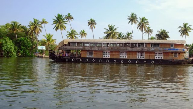 Traditional houseboat at beautiful backwaters Kerala, India