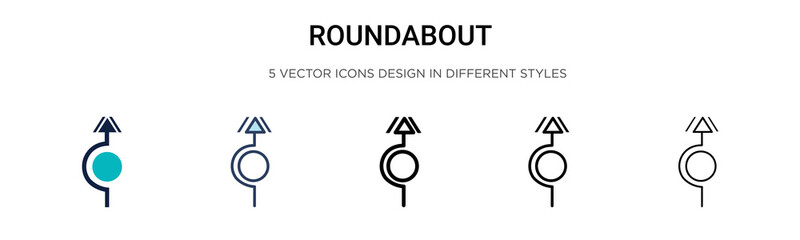 Roundabout icon in filled, thin line, outline and stroke style. Vector illustration of two colored and black roundabout vector icons designs can be used for mobile, ui, web