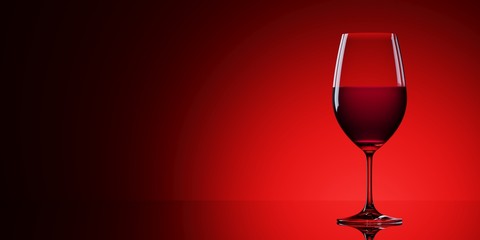 Minimal composition for dining and lifestyle concept. Red wine glasses isolated on red background. 3d rendering illustration.