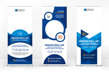 Set of different design options for advertising banners roll-up, modern design for presentations, covers, exhibitions, portable banner for street advertising, banner for conferences and seminars