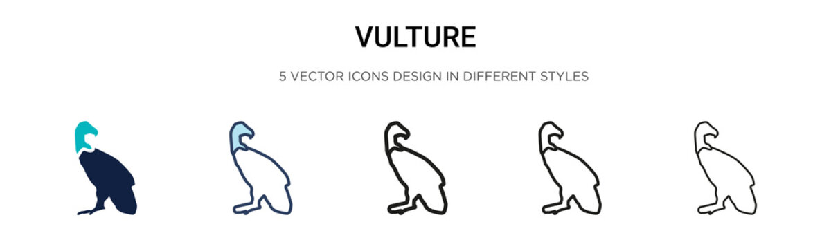 Vulture icon in filled, thin line, outline and stroke style. Vector illustration of two colored and black vulture vector icons designs can be used for mobile, ui, web