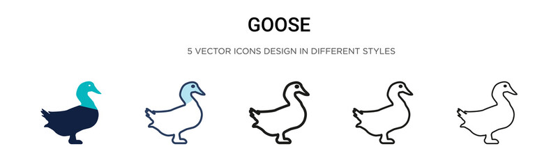 Goose icon in filled, thin line, outline and stroke style. Vector illustration of two colored and black goose vector icons designs can be used for mobile, ui, web