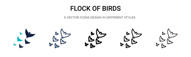 Flock of birds icon in filled, thin line, outline and stroke style. Vector illustration of two colored and black flock of birds vector icons designs can be used for mobile, ui, web