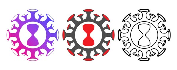 Set of clock icons in the form of a coronavirus. Hourglass.