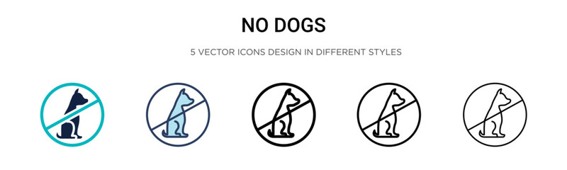 No dogs icon in filled, thin line, outline and stroke style. Vector illustration of two colored and black no dogs vector icons designs can be used for mobile, ui, web