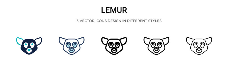 Lemur icon in filled, thin line, outline and stroke style. Vector illustration of two colored and black lemur vector icons designs can be used for mobile, ui, web