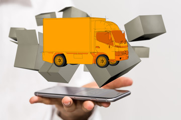 Transport Cardboard boxes, logistics and delivery concept digital  3d.