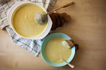 mashed potato soup with bread