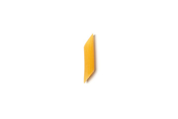 Penne pasta isolated. Raw macaroni isolated on white background.