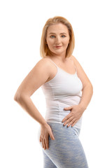 Overweight woman on white background