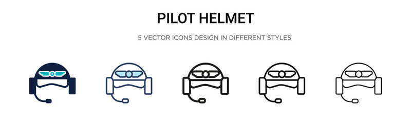Pilot helmet icon in filled, thin line, outline and stroke style. Vector illustration of two colored and black pilot helmet vector icons designs can be used for mobile, ui, web