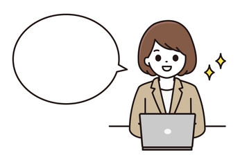 スーツ 女性 パソコン 吹き出し イラスト